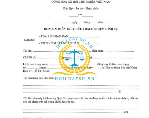 Mẫu đơn xin miễn trách nhiệm hình sự
