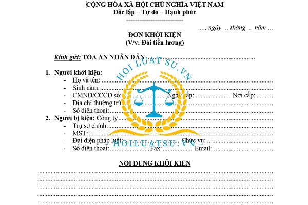 Mẫu đơn khởi kiện đòi tiền lương