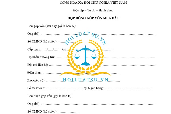 mẫu hợp đồng góp vốn mua chung đất