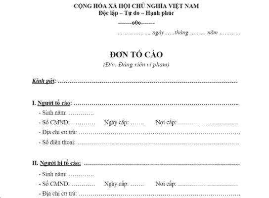 mẫu đơn tố cáo đảng viên ngoại tình